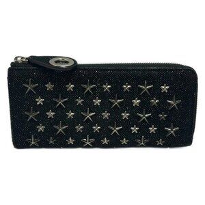 JIMMY CHOO Nixie - Black Silver Canvas Hardware Long Wallet
